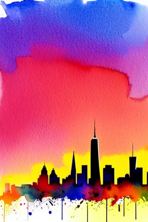 Image similar to minimalist watercolor art of new york skyline at sunset, illustration, vector art