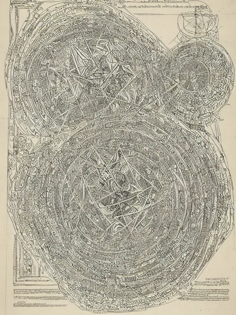 Image similar to beautiful and intricate diagram of geometric construction of the universe, masonic secrets, highly detailed engraving, beautiful blueprints