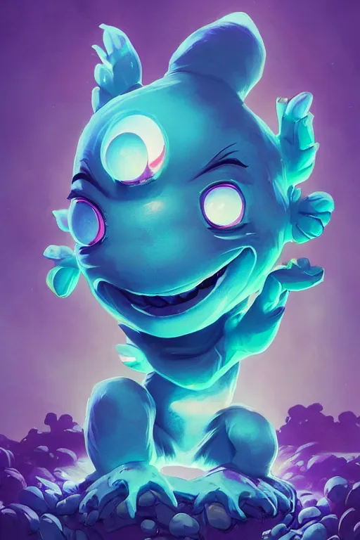 Image similar to smurf ghost creature animal sushi cristal very big eye roots cactus elemental flush of force nature micro world fluo fishscale, behance hd by jesper ejsing, by rhads, makoto shinkai and lois van baarle, ilya kuvshinov, rossdraws radiating a glowing aura global illumination ray tracing hdr