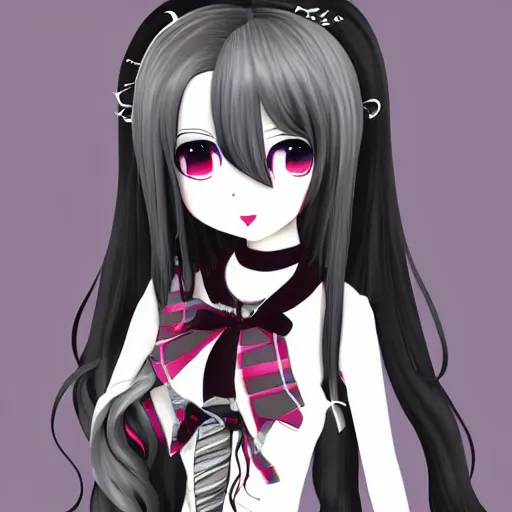 Prompt: kawaii expressionless gothiclolita syle anime girl with long silver hair by naka tsukashi