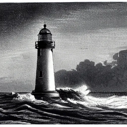 Image similar to moonlit waves on the shore with longship's lighthouse, cornwal, land's end, by albert julius olson