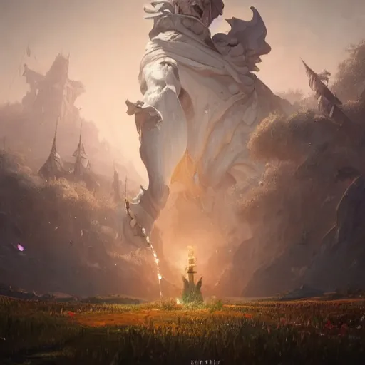 Prompt: a giant white chess bishop statue, battlefield background, bright art masterpiece artstation. 8 k, sharp high quality artwork in style of jose daniel cabrera pena and greg rutkowski, concept art by tooth wu, hearthstone card game artwork, chess piece