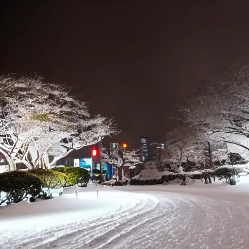 Image similar to dramatic snow storm in Tokyo, hd, 8k,