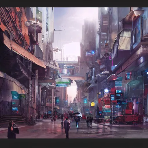 Image similar to thata giant artificial intelligence system designed to collect images of people around the world and enhance their creative processes by mining, selling, selling, and, bya beautiful 3 d matte painting about a futuristic, futuristic street, by gros