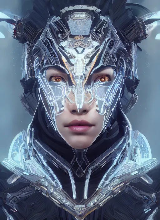 Image similar to symmetry!! portrait of obsidian alien in the style of horizon zero dawn, machine face, intricate, elegant, highly detailed, digital painting, artstation, concept art, smooth, sharp focus, illustration, art by artgerm and greg rutkowski and alphonse mucha, 8 k