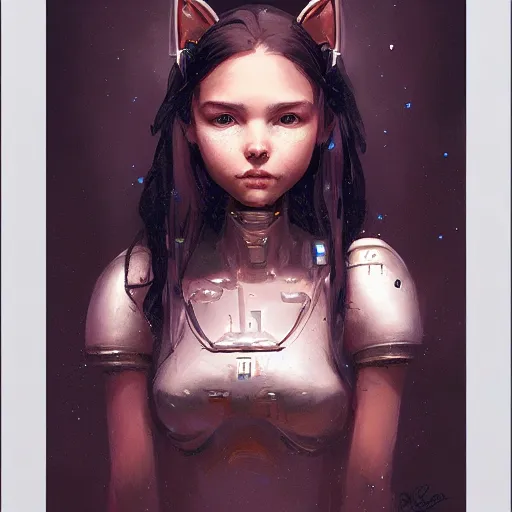 Prompt: portrait of a beautiful cute girl with robot ears by greg rutkowski, endless dungeon, 4k, intricate details