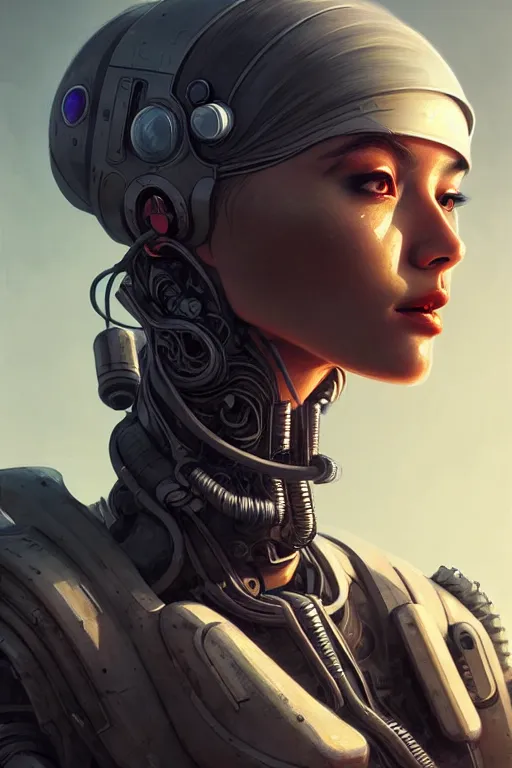 Image similar to ultra realistic style illustration, beautiful alluring nasa cyborg in an apocalyptic wasteland, gorgeous face, cyberpunk, sci - fi, fantasy, intricate, elegant, highly detailed, digital painting, artstation, concept art, smooth, sharp focus, illustration, art by mansik yang and rashed alakroka and simon stalenhag and wlop