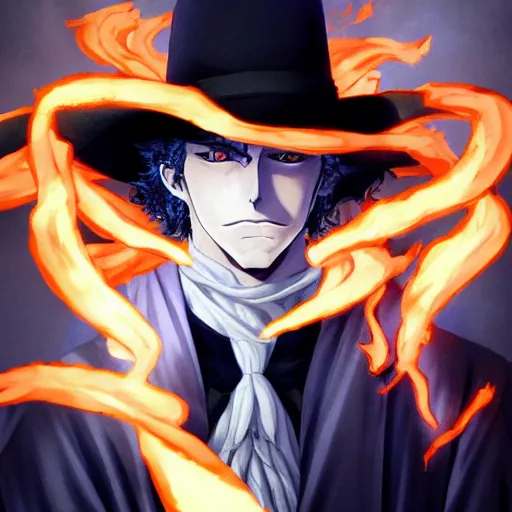 Image similar to portrait of edmond dantes the flaming incarnation of vengeance, anime fantasy illustration by tomoyuki yamasaki, kyoto studio, madhouse, ufotable, trending on artstation