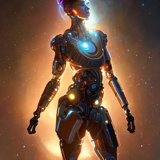 Image similar to cyborg droid entanglement milky way, epic lighting, sketch illustration, ultra detailed, art by artgerm and greg rutkowski and alphonse mucha