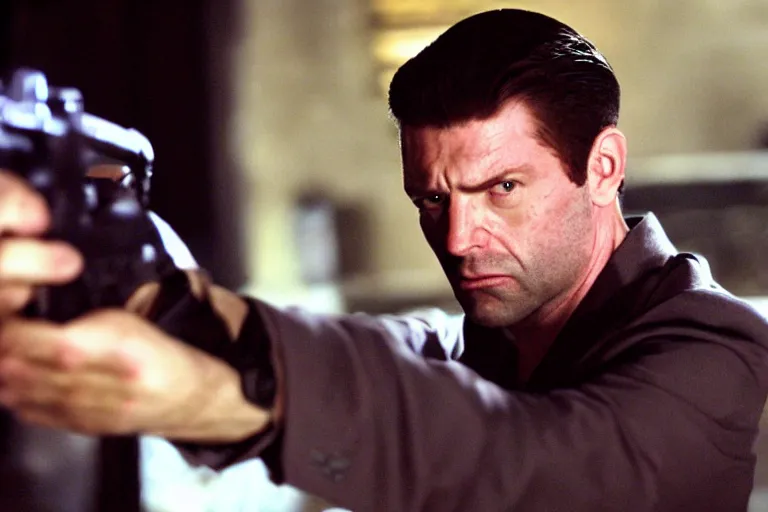 Image similar to film still of James McCaffrey!!! 2004 as Max Payne in the Max Payne movie, 4k