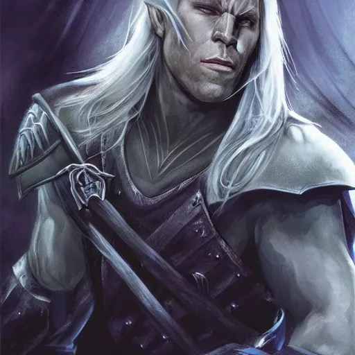 Image similar to portrait of drizzt do'urden, character art, high quality, very detailed