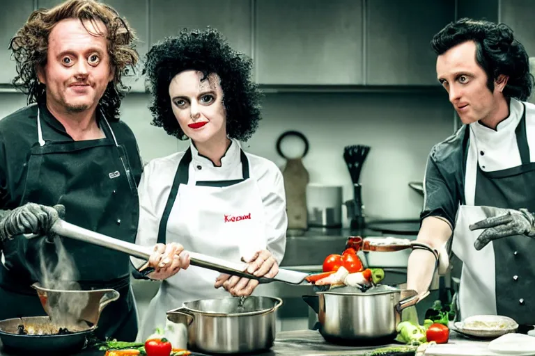 Image similar to cooking with edward scissorhands, cooking show, television, 4k