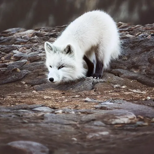 Prompt: a beautiful photo of an arctic fox on mountain hyper realistic natural light concept art cozy atmospheric and cinematic lighting