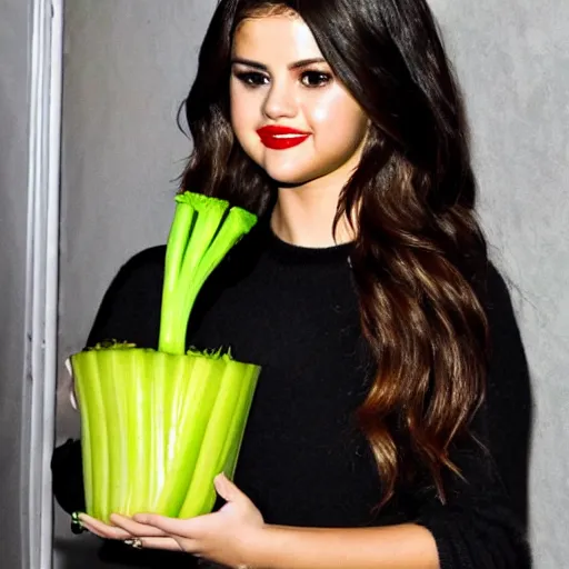 Image similar to selena gomez as celery monster