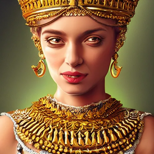 Image similar to professionally - painted ultradetailed ornate beautiful award winning masterpiece illustration of nadia la arwall, as a queen, digital airbrush painting, 3 d rim light, hyperrealistic, artstation, cgsociety, kodakchrome, golden ratio