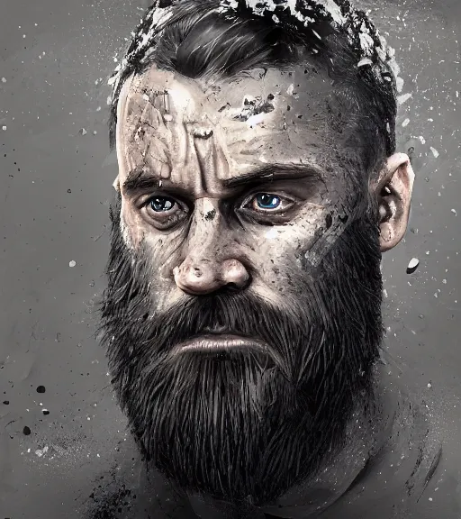 Image similar to portrait of muscular, tired and alcoholic 3 0 - year - ol 5 grieving man with short darkblonde hair, serious sad look in his eyes, looking down, dirty beard, blue eyes, crying tears, wearing dirty soldier uniform, on the desert, sad atmosphere, hyper realistic face, character art, art by mark brooks, cryengine, trending on artstation, digital art