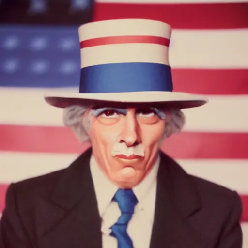 Prompt: uncle sam, 3 5 mm photo, american flag in the background