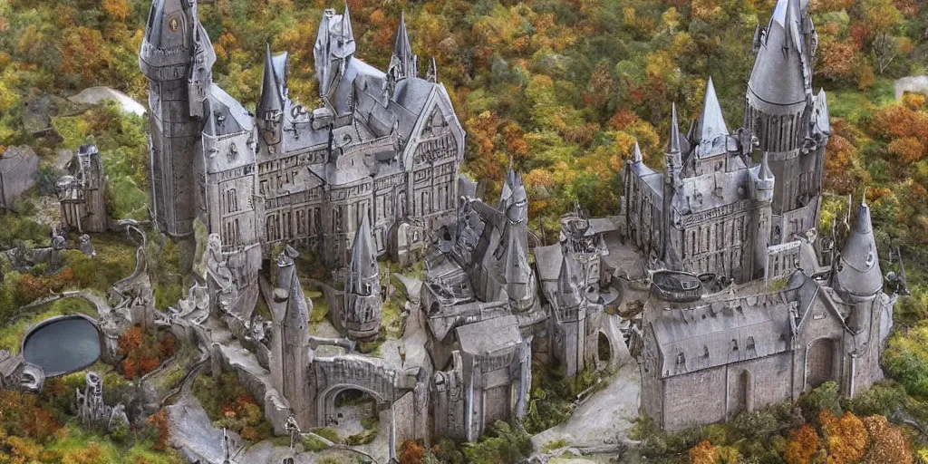 Image similar to insanely detailed long shot of hogwarts castle, intricate