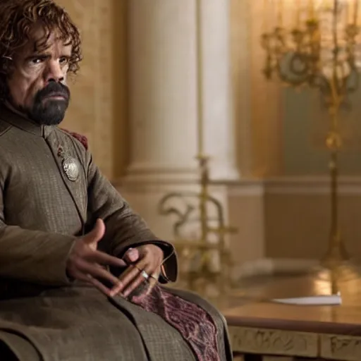 Image similar to Film still of Obama as Tyrion Lannister. Extremely detailed. Screenshot. 4K. Cinematic lighting.