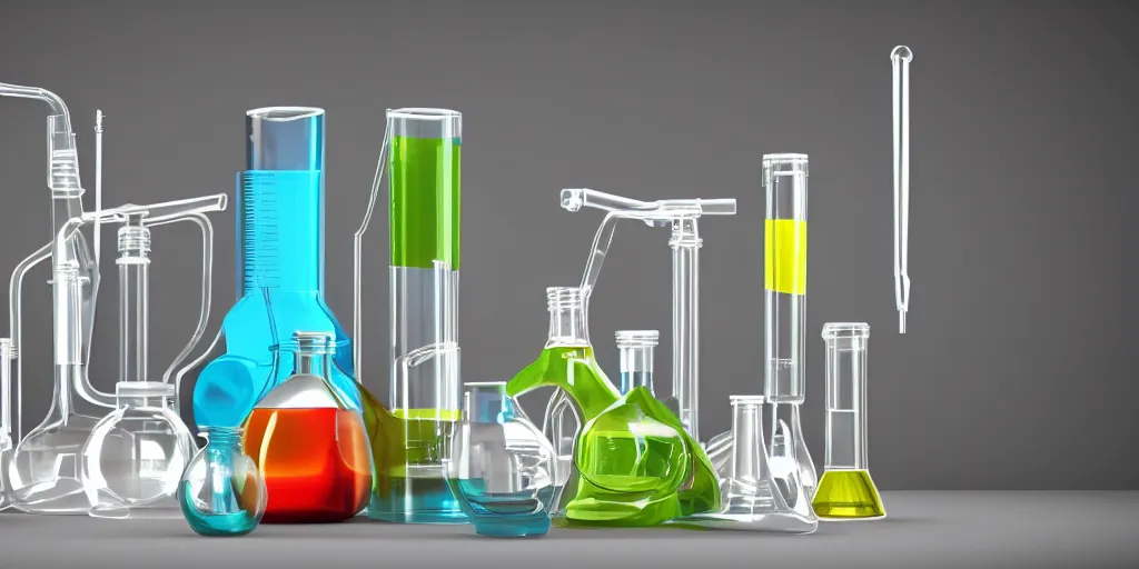 Image similar to instruments being used to mix chemicals, scientist, blender, 3d, apartment