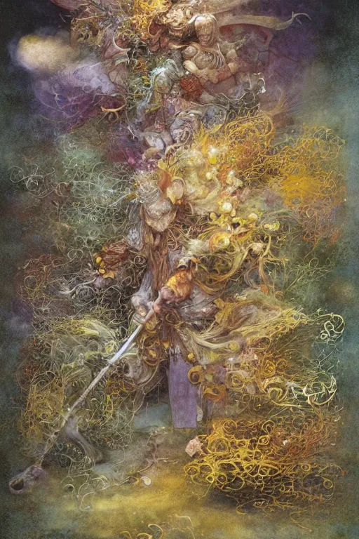 Prompt: they sweeps with many colored broom. by brian froud, yoshitaka amano, kim keever, victo ngai