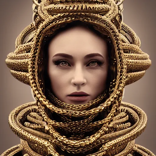 Prompt: queen of chains, 4 k, intricate, jaw dropping, gorgeous, surreal, octane render