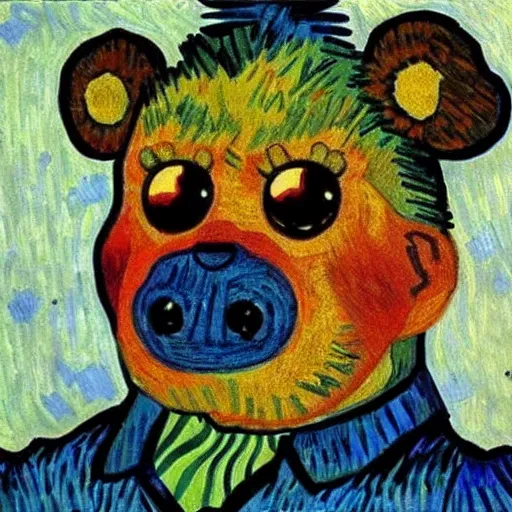 Image similar to five nights at freddy's painting by van gogh