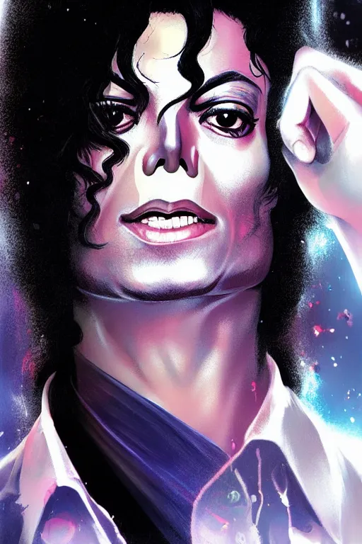 Image similar to michael jackson, manga cover art, detailed color portrait, artstation trending, 8 k, greg rutkowski