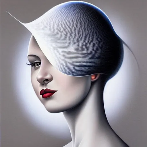 Prompt: detailed painting, an ultrafine detailed painting by rafal olbinski, airbrush art, minimalist, very detailed, pop surrealism, skeuomorphic, a painting of a woman, behance contest winner