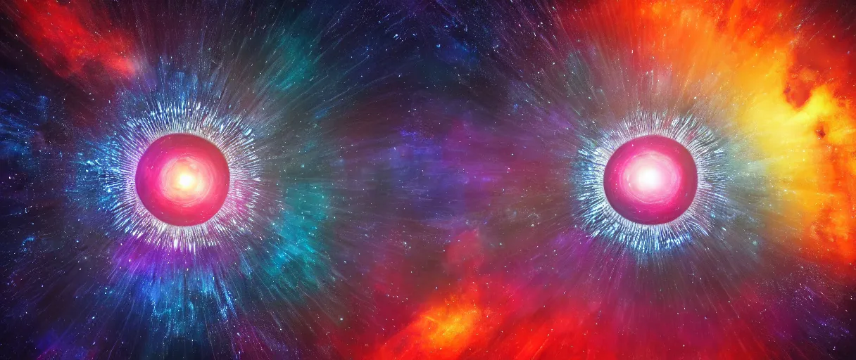 Image similar to realistic photo of a black hole in space, mandala art, volumetric, particles, physical, translucence, cinematic lighting, iridescence