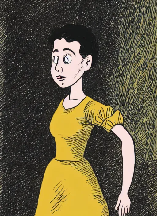 Prompt: a portrait of a pretty young lady by alison bechdel