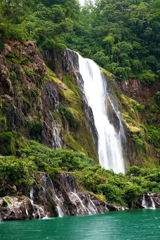 Prompt: A floating island with a very very beautiful waterfall