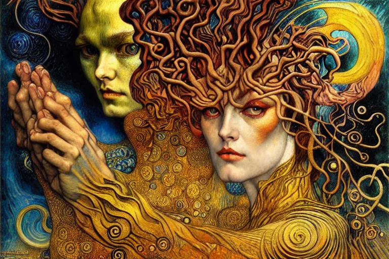 Image similar to Divine Chaos Engine by Karol Bak, Jean Delville, William Blake, Gustav Klimt, and Vincent Van Gogh, symbolist, visionary