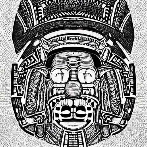 Image similar to detailed, intricate, symmetric aztec drawing of homer simpson's portrait