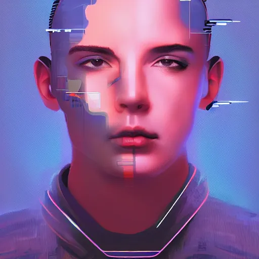 Image similar to portrait handsome androgynous sci - fi man, blade runner 2 0 4 9, futuristic metropolis, digital art, pop art by hsiao - ron cheng