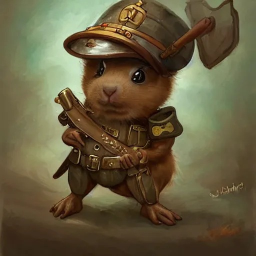 Image similar to cute little anthropomorphic Guinea Pig ww1 soldier, tiny, small, short, military outfit, cute and adorable, pretty, beautiful, DnD character art portrait, matte fantasy painting, DeviantArt Artstation, by Jason Felix by Steve Argyle by Tyler Jacobson by Peter Mohrbacher, cinema