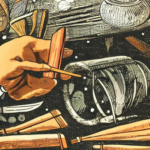 Prompt: a walter wick ( i spy book illustrator ) photographic illustration of gardening tools in space