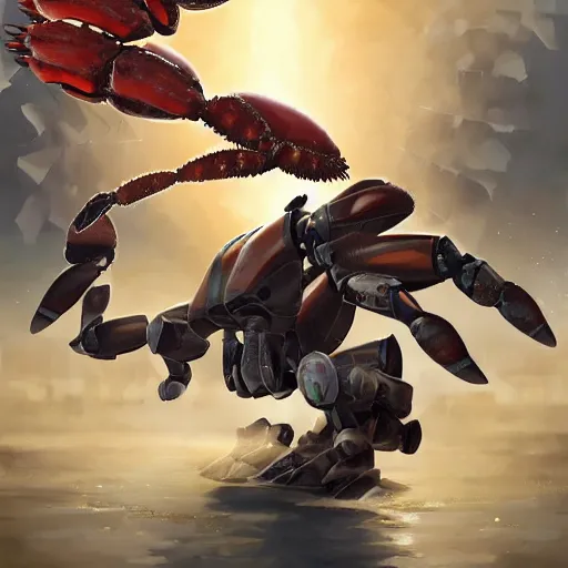 Prompt: obama piloting a mecha crab fighting the lobsters insurgent, digital art, trending on cgsociety