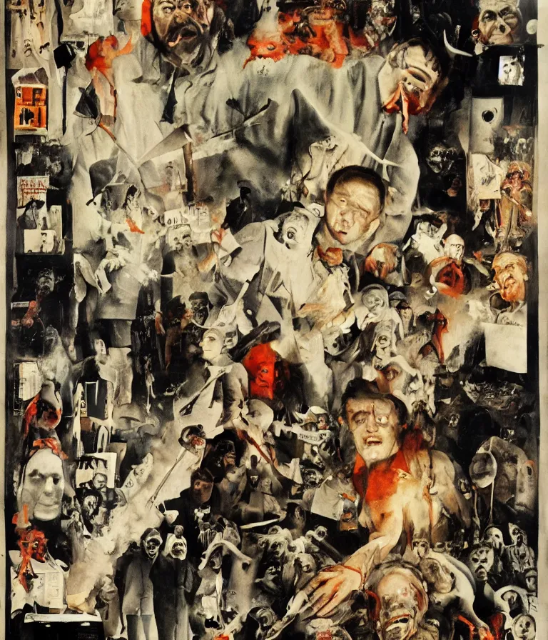 Image similar to Beautiful Dada Horror Movie Poster made for the film The Thing (1982) starring Kurt Russell, Dadaist!! collage and oil painting by George Grosz and Hieronymous Bosch, trending on artstation dramatic lighting dada collage 8k