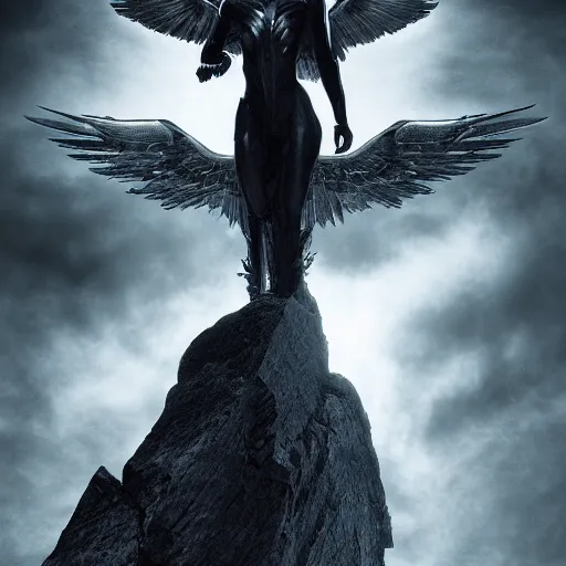 Image similar to stunning otherworldly archangel rising from the void, dark and mysterious, stopped in time, atmospheric, ominous, eerie, cinematic, Epic, 8k, 4k, ultra detail, ultra realistic, rendered by awesomeness in style of Peter Morharber