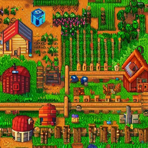 Image similar to an isometric render of a village, farm game, medieval, forest, stardew valley