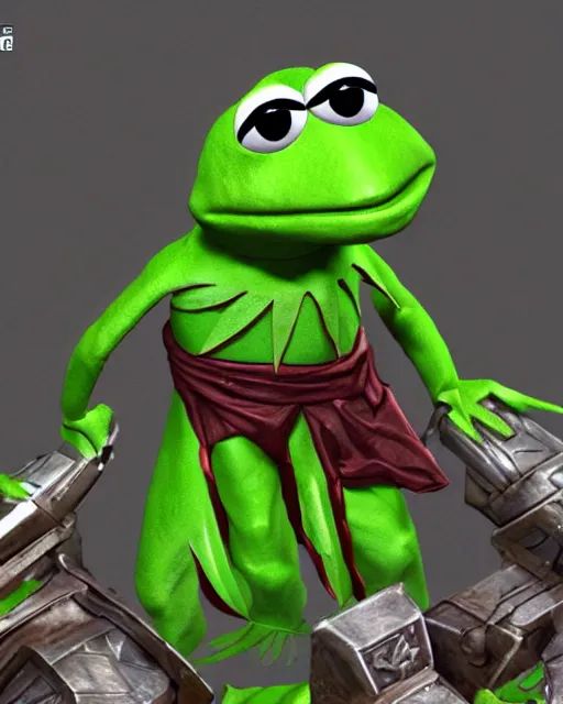 Prompt: Stylized Artistic Render of Kermit the Frog wearing the God emperor of mankind's armor warhammer
