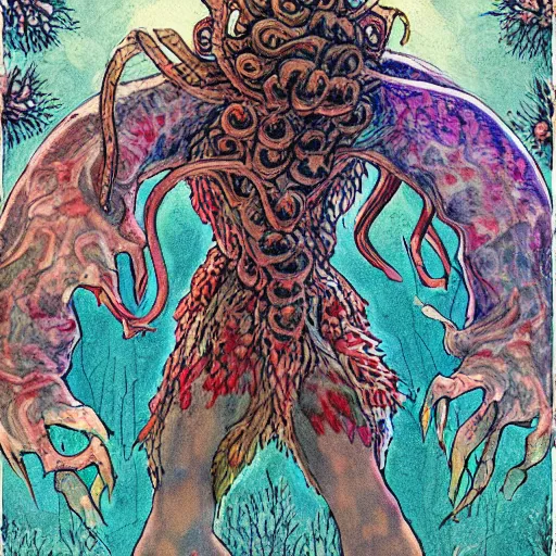 Image similar to detailed illustration, a demogorgon in the style of may gibbs, layered composition, layers, texture, textured, layered, sculpted, dynamic, 🦋,