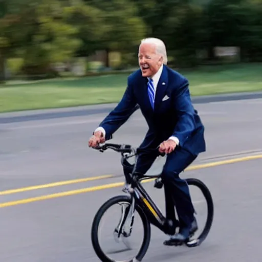 Image similar to ultra realistic photo of joe biden falling off of his bike, film, perfect face, in the style of a candid photo