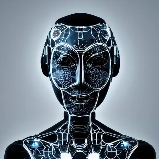 Image similar to beautiful centered fine art photo portrait of sleepy beautiful girl as a solarpunk robotic humanoid, white mechanical parts with led lights, photorealistic, white background, highly detailed and intricate, soft box lighting, hdr 8 k