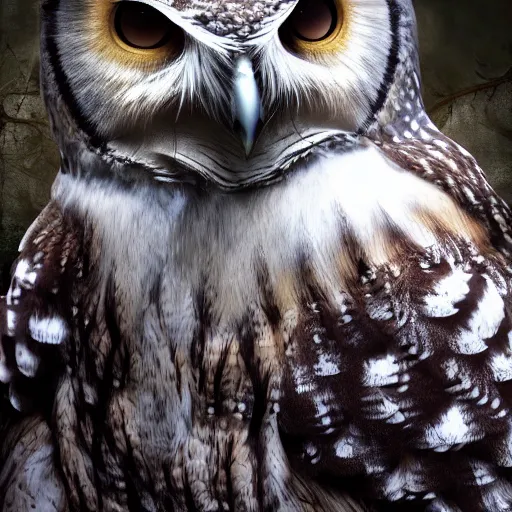 Image similar to eda the owl lady realistic photo, cinematic, unreal engine