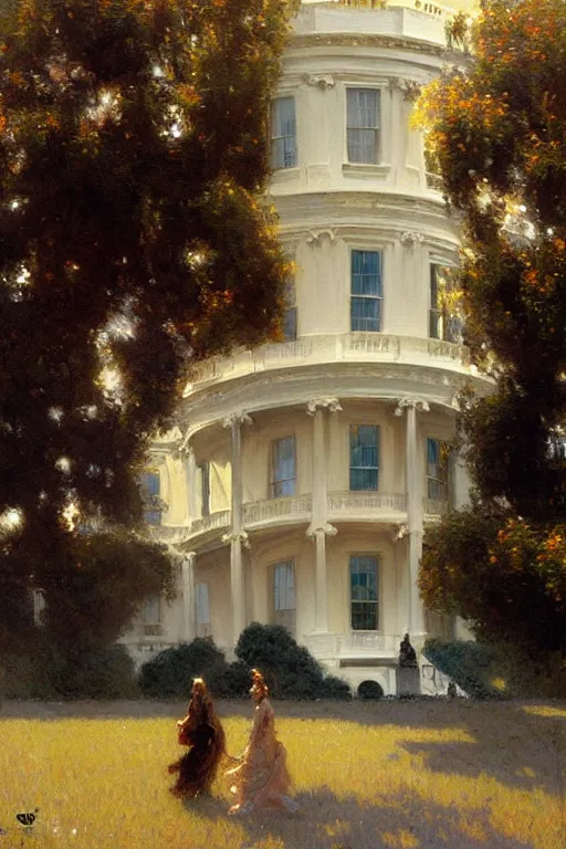 Prompt: White house, painting by Gaston Bussiere, Craig Mullins