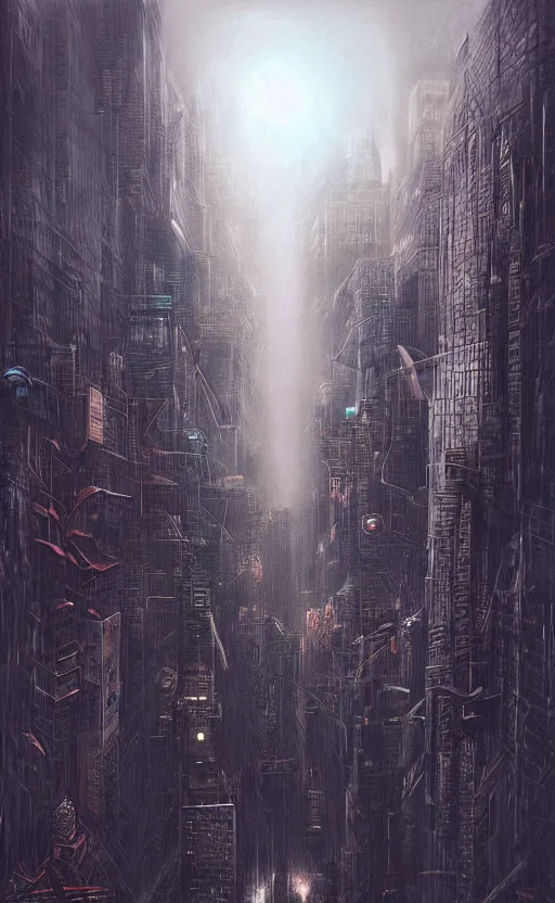 Image similar to an digital art of cyberpunk storm that destroys new york city in style of zdislaw beksinski