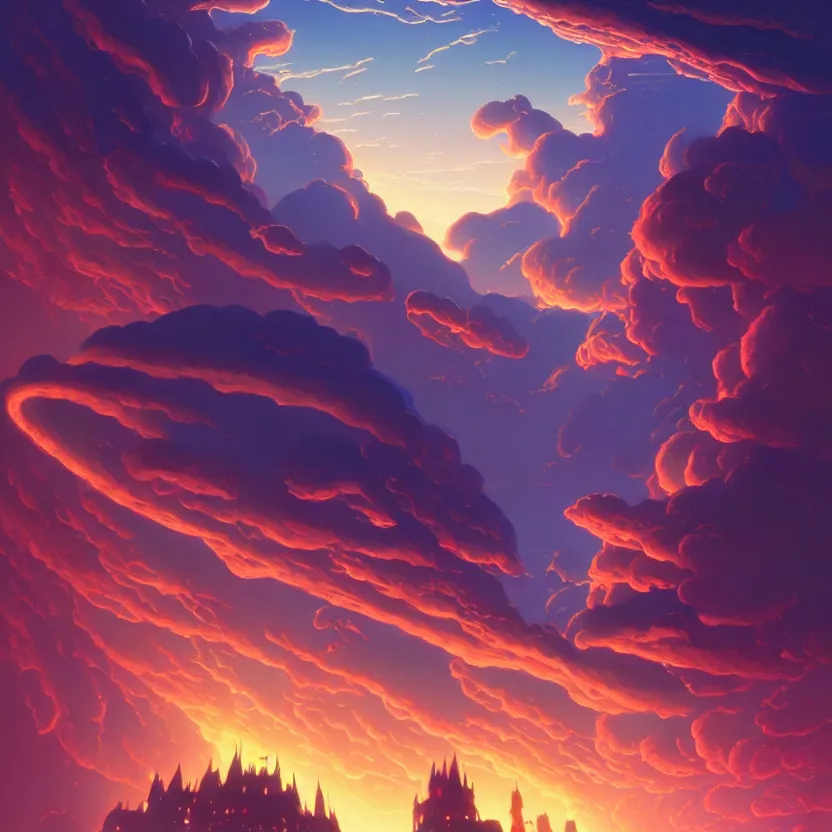 Image similar to treasure planet, clouds, castle!, lava, beautiful lighting, vivid colors, intricate, elegant, smooth, sharp focus, highly detailed digital painting, concept art, cinematic, unreal engine, 4 k wallpaper, art by syd mead, terada katsuya, atey ghailan, svetlin velinov, cgsociety, artstation trending