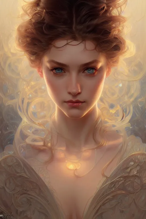 Prompt: Portrait of astonishingly beautiful girl, blue eyes, face, fantasy, intricate, elegant, highly detailed, digital painting, artstation, concept art, smooth, sharp focus, illustration, art by artgerm and greg rutkowski and alphonse mucha